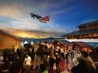 Papa Noel volando sobre Montreux